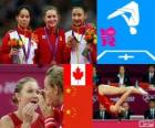 Πόντιουμ γυμναστική στην γυναικών Τραμπολίνο, Rosannagh Maclennan (Καναδάς), Huang Shanshan και Ο Wenna (Κίνα) - London 2012-